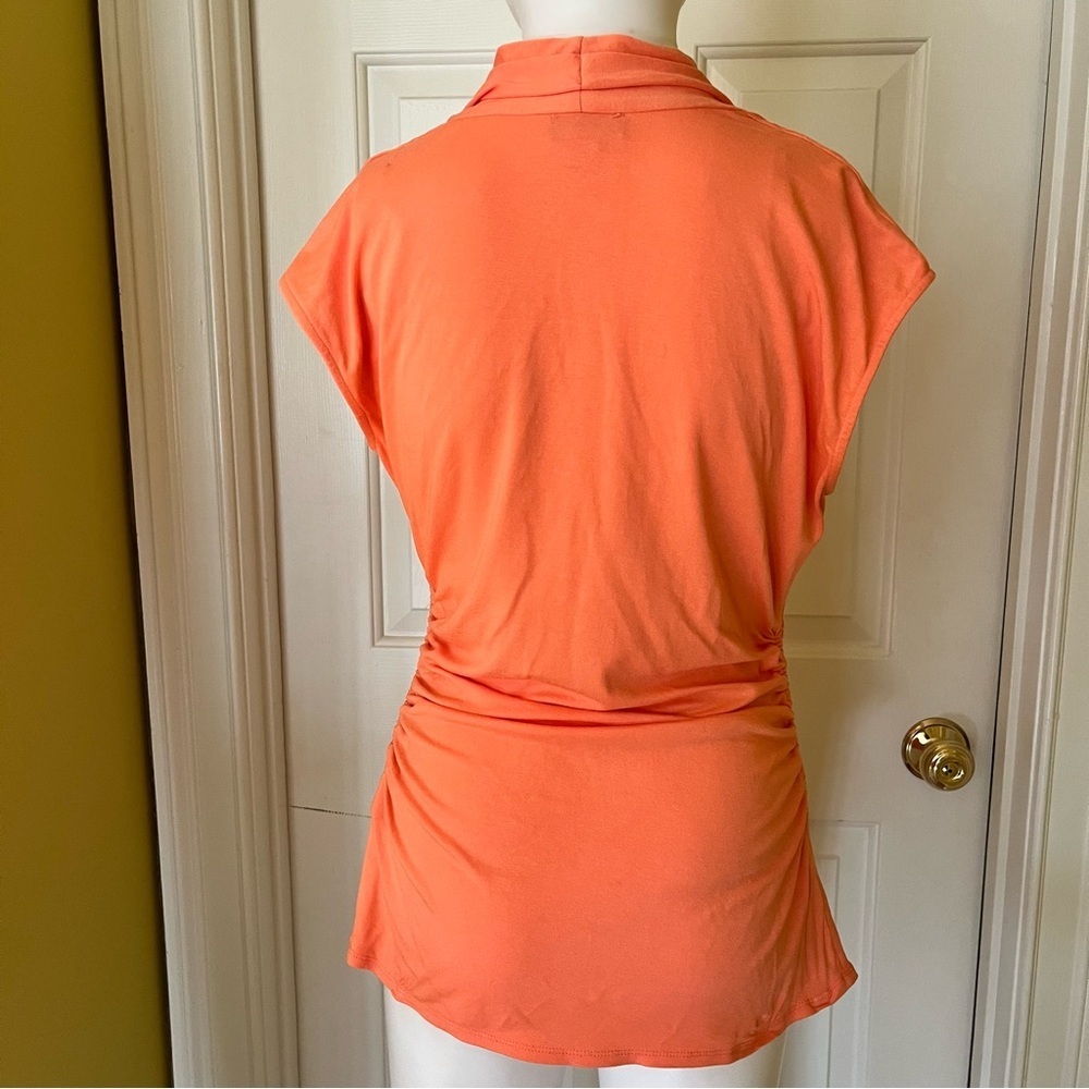 Vince Camuto Women's Side Ruched Orange Cap Sleeve Office Knit Blouse Sz Medium - Picture 7 of 13